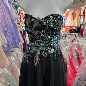 Strapless Black and Blue Embellished Dress